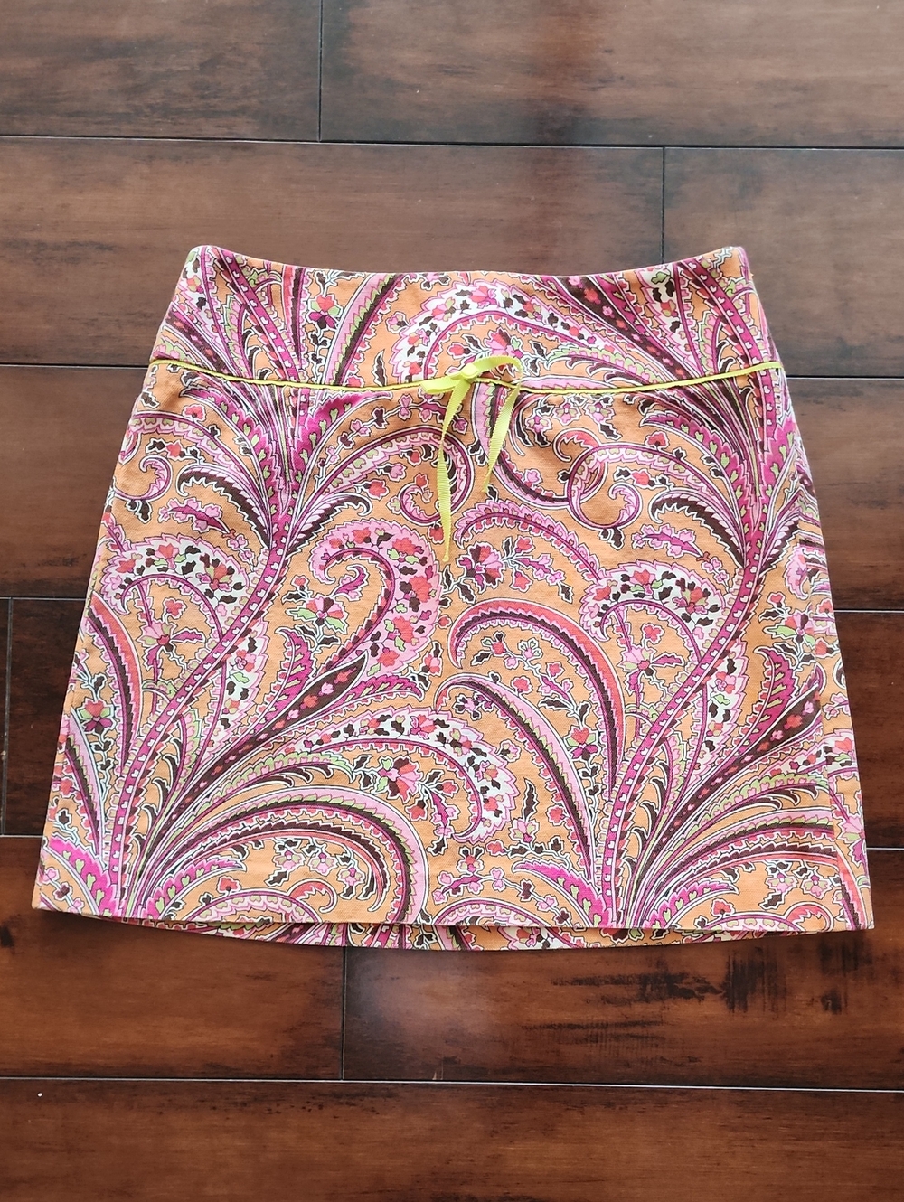 J. Crew Pink, Peach & Yellow Paisley Drawstring Mini Skirt